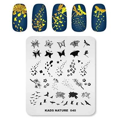 Image of KADS Nail Template Nature Stamping Plate Butterfly Dragonfly Fallen Leaves Image Art DIY Manicure Tool (NA040)
