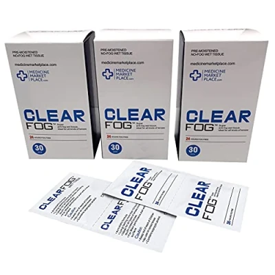 Image of Clear Fog Anti Wipes, Prevent Steamed Up Glasses, Glasses Cleaning, Wipes Lasts 24hrs, Lens Cleaning 3 Pack of 30 (90 Wipes)