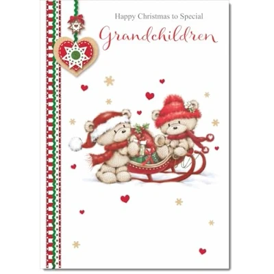 Image of doodlecards Grandchildren Christmas Card Two Cute Bears on Sled Medium Size for with Plain Envelope
