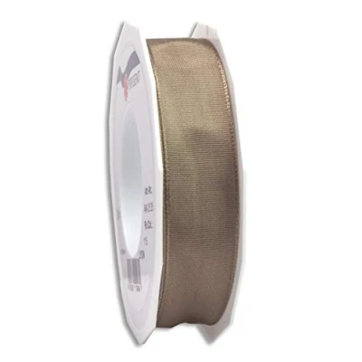 Image of Präsent Lyon Wired Taffeta Ribbon Taupe 25 mm Width, m Length
