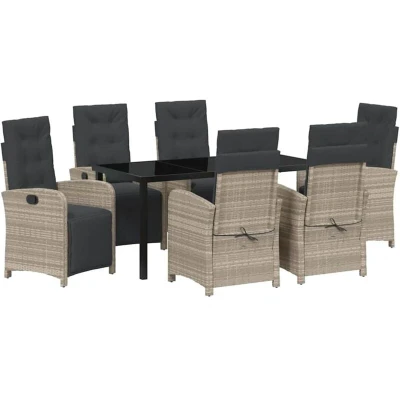 Image of vidaXL 7 Piece Garden Dining Set with Cushions Light Grey Poly Rattan