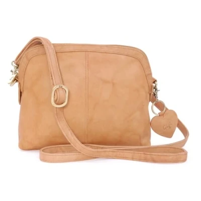 Image of Gigi Women&#039;s Small Leather Cross Body Bag Shoulder With Long Adjustable Strap Heart Keyring Charm OTHELLO 10190 Honey