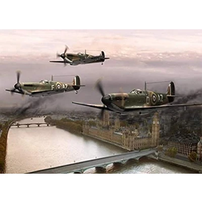 Image of WYWQN 5D DIY Diamond Painting by Numbers Kits, Crystal Embroidery Cross Stitch Rhinestone Mosaic Drawing Art Craft Home Wall Decor Spitfire Flight 50x60CM