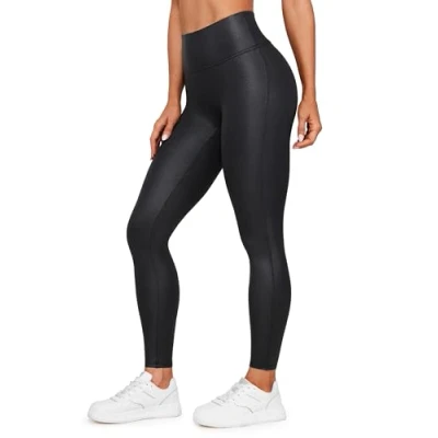 Image of CRZ YOGA Women&#039;s Butterluxe 28&#039;&#039; Matte Faux Leather Leggings No Front Seam High Waist Stretch Gym Pleather Pants Black Classic 10