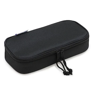 Image of Waytex 93165 Extra Large Capacity Oval Pencil Case with Pockets Organizer for Schools, Office, Storage, Cosmetics Black, One Size,