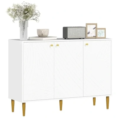 Image of HOMCOM Sideboard, Modern Storage Cabinet with Carved Line Doors, Cupboard and Adjustable Shelves for Living Room, Dining Hallway, White