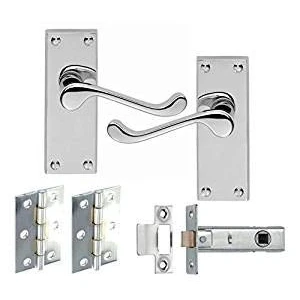 Image of 2 Sets of Victorian Scroll Latch Door Handles Polished Chrome Hinges &amp; Latches Pack 120MM X 40MM Golden Grace