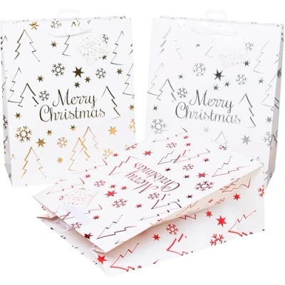 Image of Heku 24 Merry Bags High Gloss Finish, Paper, White X mas, XL Geschenktaschen 33x26x13cm