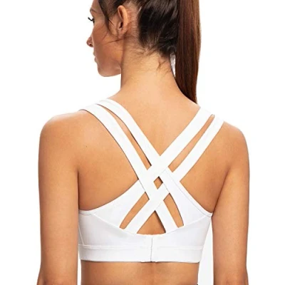 Image of AGONVIN Women&#039;s High Impact Plus Size Large Bust Sexy Strappy Wireless Padded Sports Bras White L