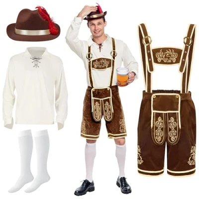 Image of Spooktacular Creations Men’s German Bavarian Oktoberfest Costume Set Lederhosen men for Halloween Dress Up Party and Beer Festival (Medium)