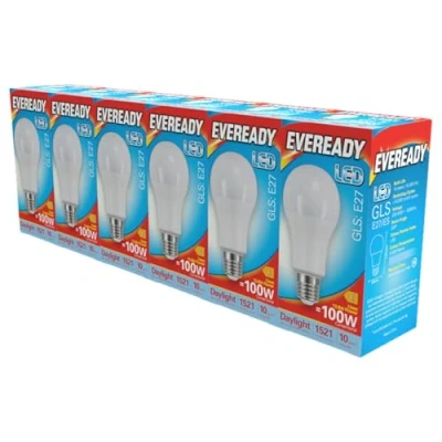 Image of Eveready GLS E27 LED Bulb 13.8W Replaces 100W Daylight (6500k) 1521 Lumens Non Dimmable Light Bulb. Pack of 6 Bulbs.