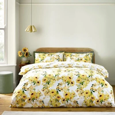 Image of Catherine Lansfield Sunflowers Reversible Super King Duvet Cover Set with Pillowcases Yellow