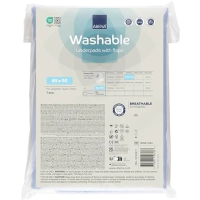 Image of Abena Washable Incontinence Bed Pads with Flaps 1 Pad 90x85cm Sheets in A Light Blue Colour Polyester/Rayon and TPU Protectors for Incontinence.