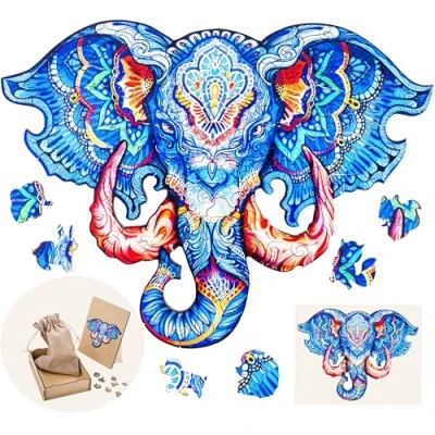 Image of Engelhart 602230 Wooden Puzzle Animals: Elephant Head A3 Unique 124 Pcs Shape Adult Family Game Gift Box Ages 12+ 29.7 x 42 cm