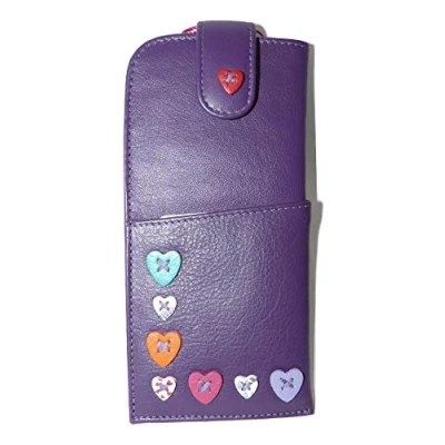 Image of Appliqued Hearts Glasses case by Mala Leather Soft Wide tab top Ladies (Purple)