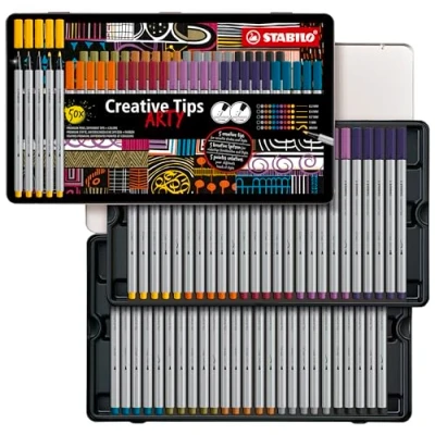 Image of Multi Tip Pen Set STABILO Creative Tips ARTY Tin of 50 URBAN Assorted Colours