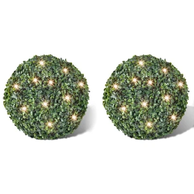 Image of vidaXL Artificial Leaf Topiary Ball 27 cm Solar LED String 2 pcs