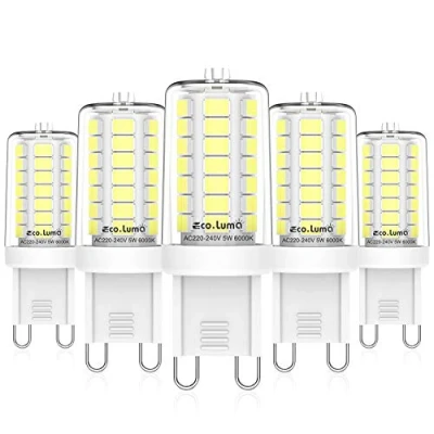 Image of Eco.Luma G9 LED Bulbs 6000K Cool White, 5W Replacement for 40W Halogen Lamps, 360 Beam Angle Lamp, No Flicker, Non Dimmable, AC 220 240V, Pack of 5