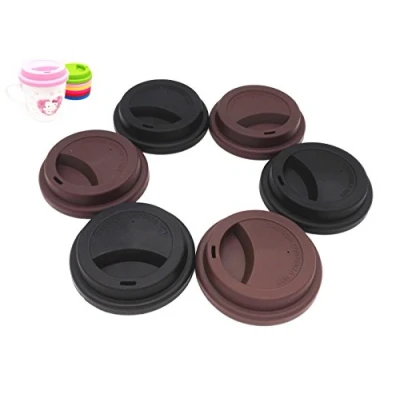 Image of NanTun Silicone Drinking Lid Spill Proof Cup Lids Reusable Coffee Mug Covers 6 Pcs Black and