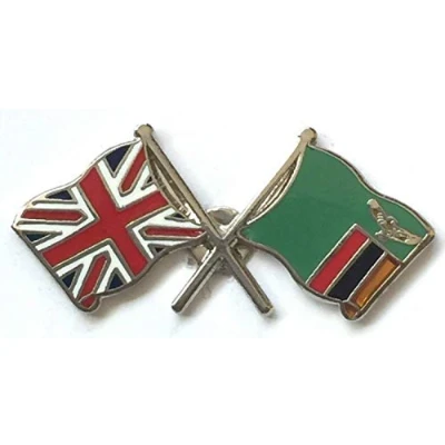 Image of Great Britain &amp; Zambia Flags Friendship Courtesy Enamel Lapel Pin Badge