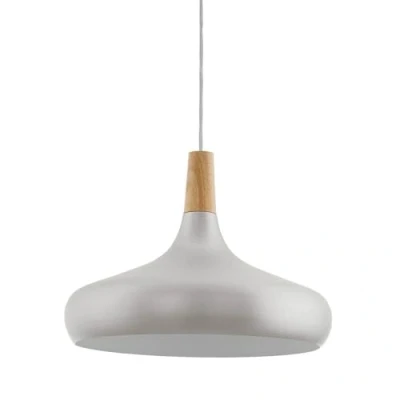 Image of Eglo Pendant Lighting Sabinar, hamging lamp Made of Brushed Silver Metal and Natural Wood, Ceiling Light Fixture with E27 Socket, Ø 40 cm, FSC Certified