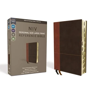 Image of NIV, Personal Size Reference Bible, Large Print, Imitation Leather, Brown, Indexed, Red Letter Edition, Comfort Print: New International Version, ... Bible: Print