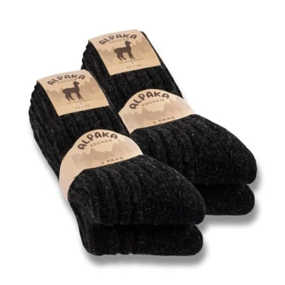 Image of 4 Pairs Alpaca Socks Men Women Wool Warm Winter Socks, black, 43 46