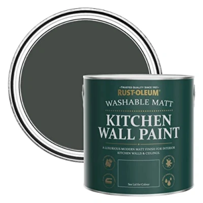 Image of Rust Oleum Dark Green Washable Kitchen Wall Paint in Matt Finish After Dinner 2.5L