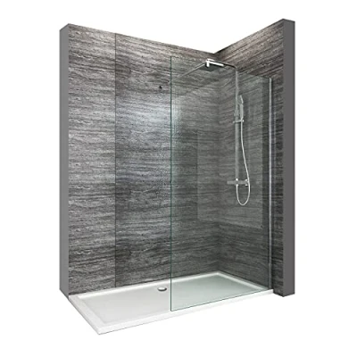 Image of ELEGANT 900mm Walk in Wetroom Shower Enclosure 8mm Easy Clean Glass Screen Panel with 1500x900mm Stone Tray and Waste