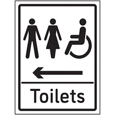 Image of V Safety Mixed Toilets Arrow Left Sign 150x200mm 1mm Rigid Plastic