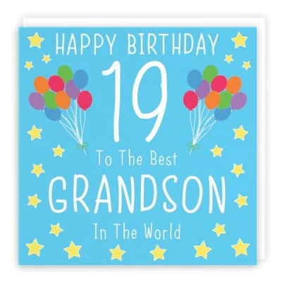 Image of Hunts England Grandson 19th Birthday Card Happy 19 To The Best In World Iconic Collection Fun Colourful