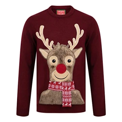 Image of Tokyo Laundry Merry Christmas Sleepy Reindeer Xmas Jumper Oxblood L