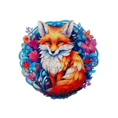 Image of Recent Toys RT5202 Jigsaw Puzzle Fox for Adults and Kids, 178 Large Size: 28 x 27.5 cm with Unique Shaped Pieces. Includes Wooden Storage Gift Box Stand