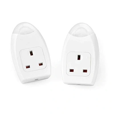 Image of Masterplug NFS38/10 BG Soft Glow LED Dusk to Dawn Lights Plug In Sockets, Set of Two, 8 x 6 cm, Silver