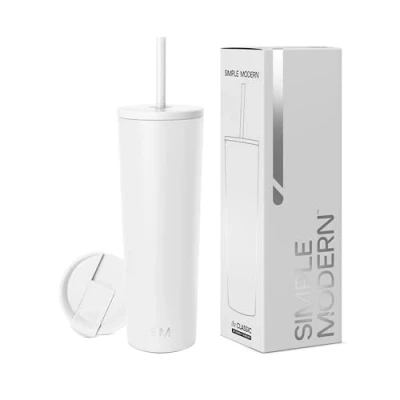 Image of Simple Modern Insulated Tumbler with Lid and Straw Iced Coffee Cup Reusable Stainless Steel Water Bottle Travel Mug Gifts for Women Men Her Him Classic Collection 830ml Winter White