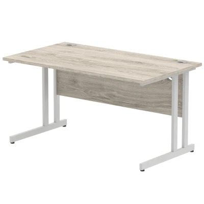 Image of Impulse 1400 x 800mm Straight Desk Grey Oak Top Silver Cantilever Leg