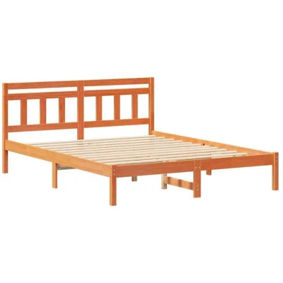 Image of with Headboard Brown 160 x 200 cm Solid pine wood vidaXL