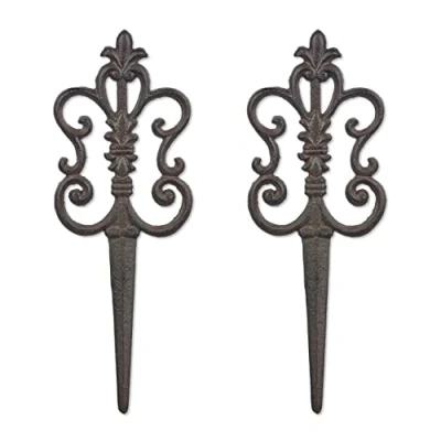 Image of Relaxdays 2X Garden Stakes, Antique Design, HxW 32x12 cm, Flower Pots &amp; Beds, Ornament, Post, Decor, Cast Iron, Brown, 100%, 32 x 12 1 cm