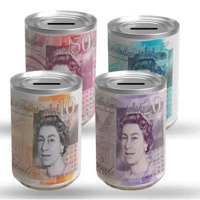 Image of SHARRLA 4PCS Money TIN BOX Sterling Bank Note Piggy Bank, Coin Tin, Cash Savings Can, Birthday Money, Holiday &amp; Christmas Fund(Pack of 4)
