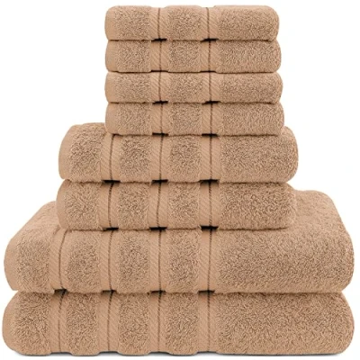 Image of ZZZMRH Luxury Quality 8 Pc Set Truffle Towel 100% Combed Cotton 650 GSM Towels 2 Bath Towels, Hand 4 Wash cloths, Highly Absorbable bale Sets