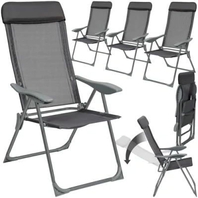 Image of TecTake® Set of 4 Sun Loungers with Adjustable Backrest &amp; Head Cushion, Folding Garden Chairs Durable Aluminium Frame Breathable Fabric, Lounger for Garden, Patio, Pool Anthracite