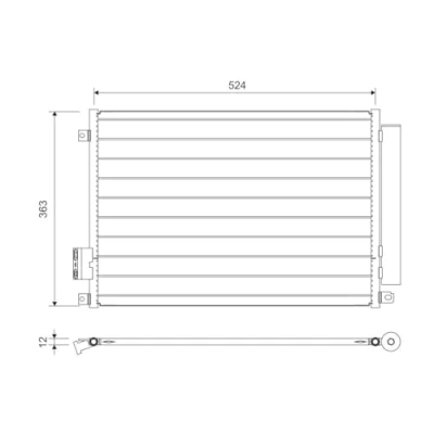 Image of 51786211, 51930033, 51953633 Condenser VALEO 814155 with dryer 12mm 9mm Aluminium 363mm R134a FIAT: 500 Hatchback, Panda III Hatchback