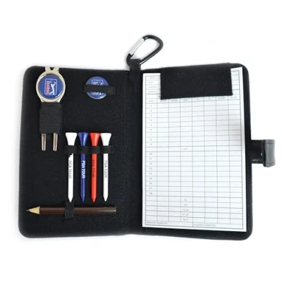 Image of PGA Tour Real Leather Golf Organiser with Scorecard, Holder and Accessories Black, H23.5, W14.5, D2.6cm.