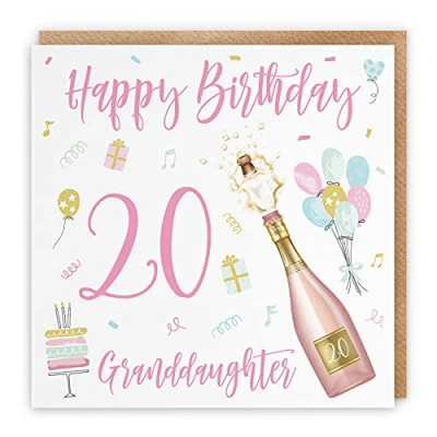 Image of Hunts England Large Granddaughter 20th Birthday Card Happy 20 Champagne Collection 210 x mm Age
