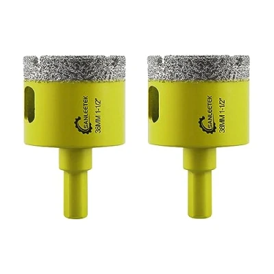 Image of Dry Diamond Core Drill Bits 2pcs 38mm SANLEETEK Hole Saw with Triangle Shank for Ceramic Porcelain Tile Granite Marble Quartz Stoneware