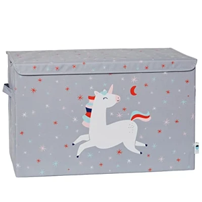 Image of Love it Store Storage Box with Lid Fabric Toy Chest Robust and Extra Stable Grey Unicorn 62 x 38 39 cm