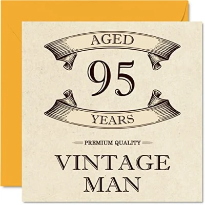 Image of Vintage 95th Birthday Cards for Men Aged 95 Years Fun Card Grandpa Dad Husband Uncle Brother Grandad, 145mm x Greeting Cards,
