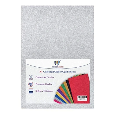 Image of A4 Silver Glitter Card Paper Non Shed Sparkle Craft Sheets 250gsm Bling Crafting Cardstock Acid Free Making Scrapbooking Arts &amp; Crafts (Silver 50 Sheets)