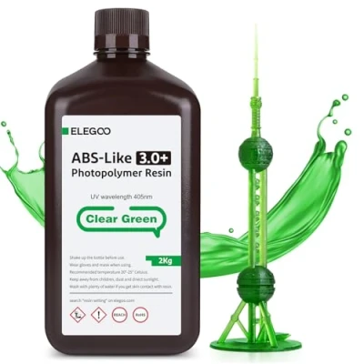 Image of ELEGOO Upgraded ABS Like Resin 3.0 PLUS, UV 3D Printer with Higher Precision and lower Shrinkage, Enhanced Strength Toughness Photopolymer + for LCD Clear Green 2000g