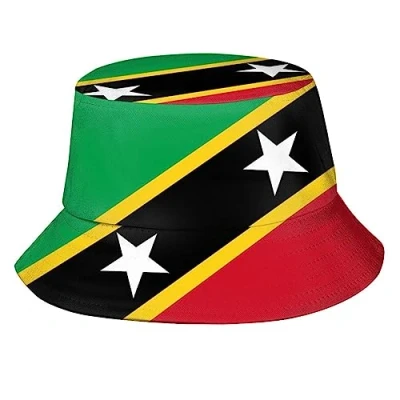 Image of St Kitts and Nevis National Flag Bucket Hat for Women Men Summer Reversible Sun Beach Fishing Cap